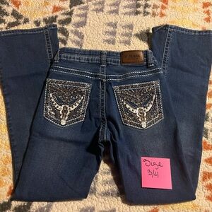 Vigoss Women's Dark Blue Boot Cut Jeans with Embellished Pockets